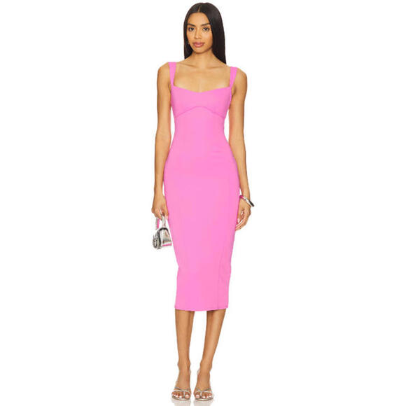 GOOD AMERICAN Sculpting Crystal Sweetheart Midi Dress BODYCON Berry L  $149msrp